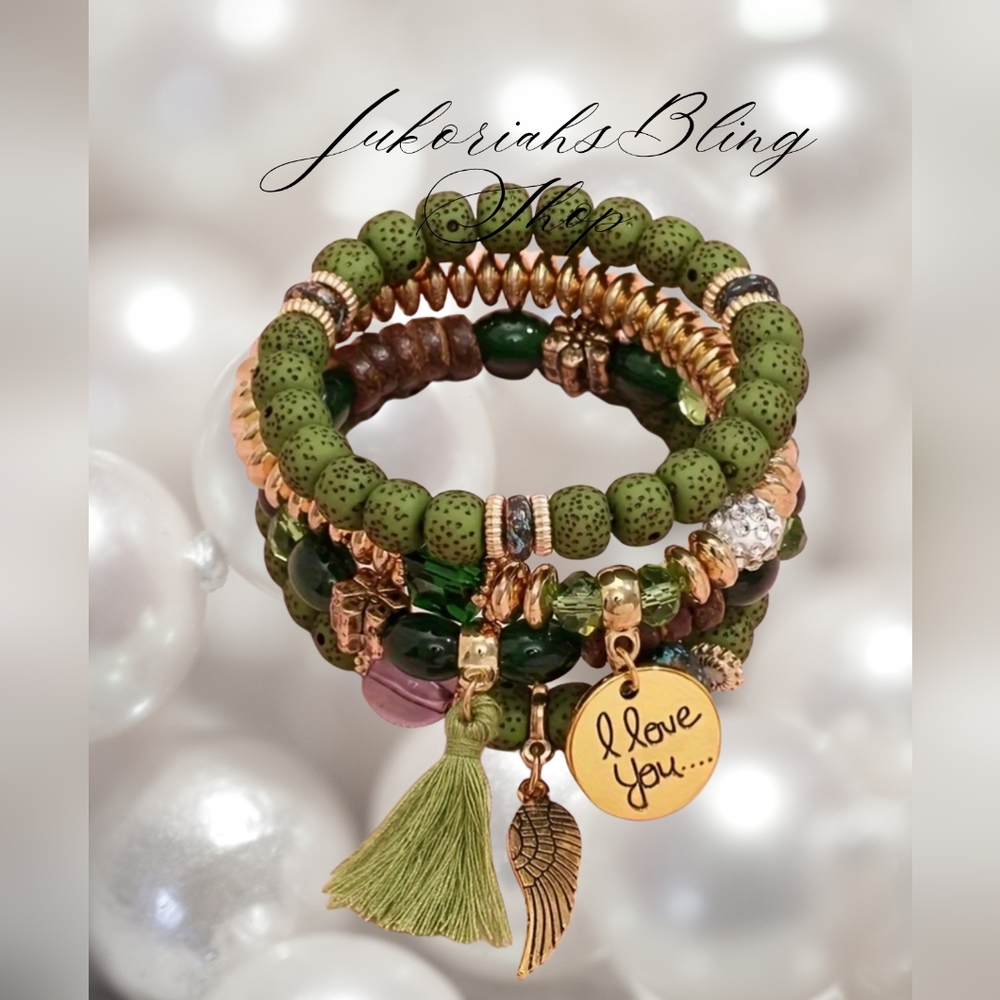 Green Bohemian stack bracelet